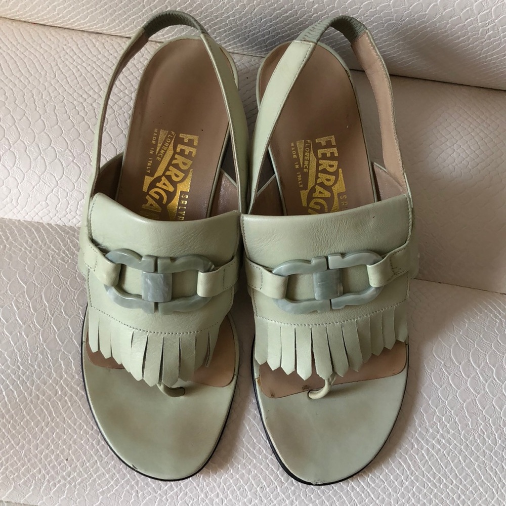 Vintage Ferragamo Slingback Fringe Sandals